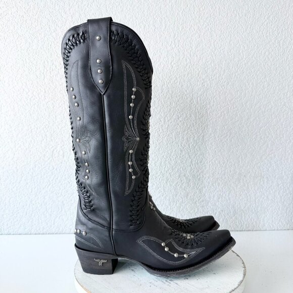 Lane COSSETTE Womens Cowboy Boots 9.5 Black Western Cowgirl Mid Calf Snip Toe - Picture 2 of 11